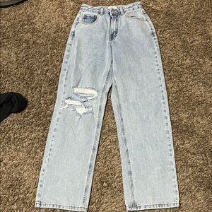 Forever 21 Light Blue Straight Leg Distressed Jeans